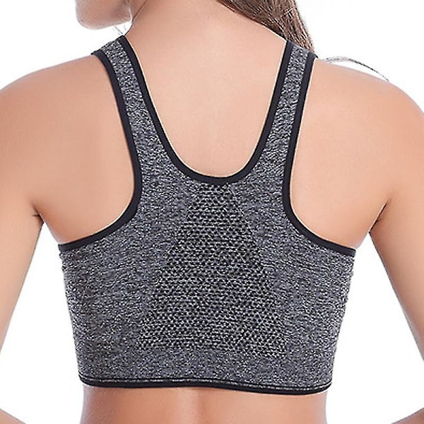 Naisten urheilullinen etuvetoketjullinen jooga Push Up pehmustetut rintaliivit Grey S