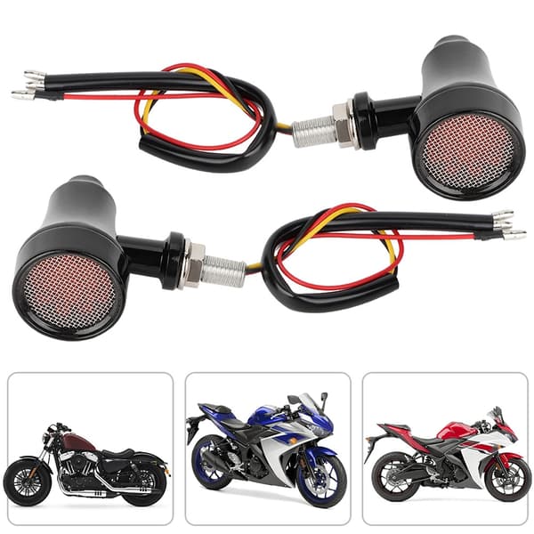 Metal Shell Retro Grid Motorcykel LED Blinklys Bremse Flash Lampe Sort