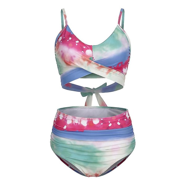 kvinner Tie Dye Push Up Polstret Bikini Sett Høy midje Badetøy Badedrakt Strandtøy Multicoloured S