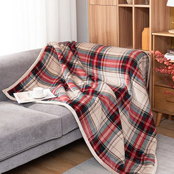 Electric blanket with plaid pattern, reversible ultra-soft blanket for sofa and bed, microfiber construction wrinkle-resistant, breathable (Nordic
