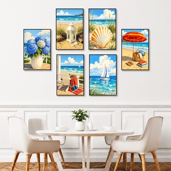 Cytheron 6-pack Måla efter nummer-kit för vuxna, strandtema, 20x30 cm CYOP6NP02