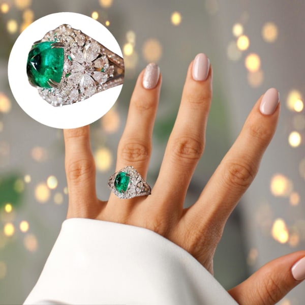 Retro Kvinner Ring Innlagt Grønn Firkant Rhinestone Finger Ring For Jubileum US 9
