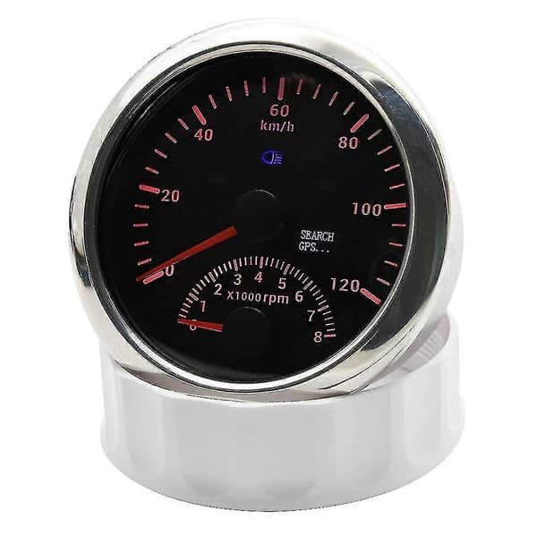 2-i-1 85mm Marine GPS Turteller 0-200km/t Speedometer Sølv+svart