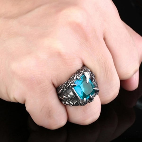 Män Vintage Dragon Claw Shape Cubic Zirconia Inlagd Ring Party Prop smycken Black Us7