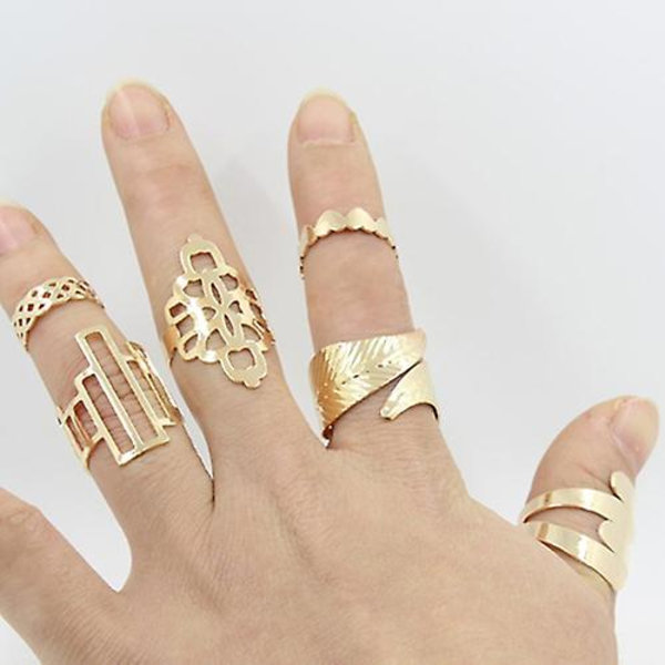 6 stk Damemode Golden Tone Leaf Heart Hollow Midi Knuckle Finger Rings Set