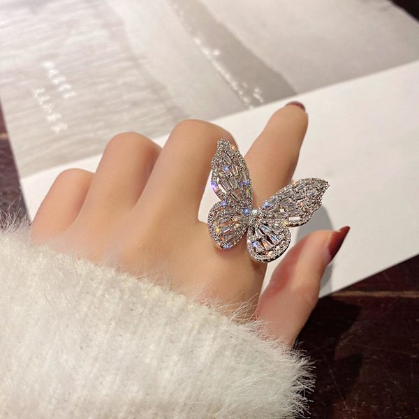 Dammode Cubic Zirconia Inlagd Butterfly Finger Ring Party Smycken Present Pink