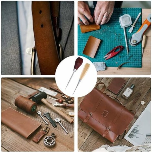 Fonepro 2 delar trähandtag Runt läder symaskin kalebassformad stansverktyg Lädersyl DIY Handsyverktyg