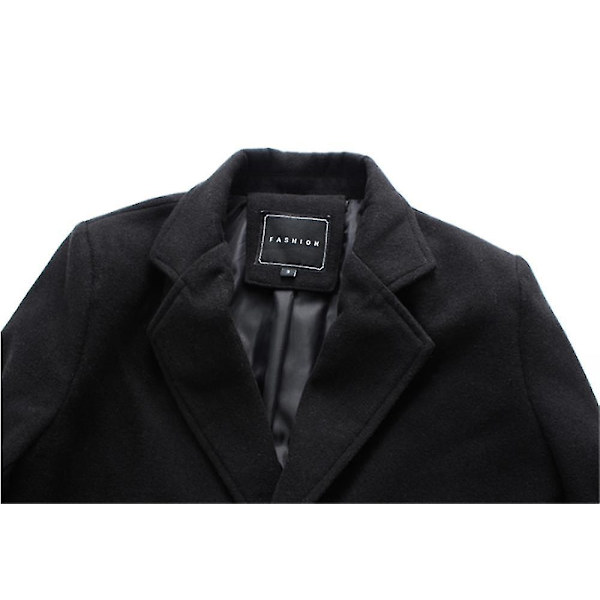 Mænd mellemlang uldfrakke Solid revers Mode Slim Fit Overfrakke M Black
