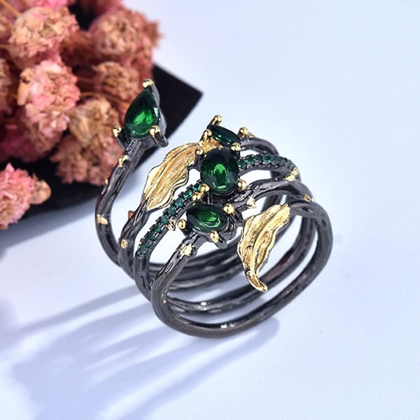 Fashion Leaf Feather Rhinestone Faux Gem Kvinder Finger Ring Party Banket smykker Purple US 8