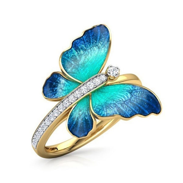 Mode Kvinnor Butterfly Strass Tunn Finger Ring Förlovningsfest smycken US 10