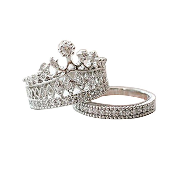 2 stk Kvinder Mode Krone Tiara Ring Indlagt Fuldt Rhinestone Legering smykker Gave Silver CN18