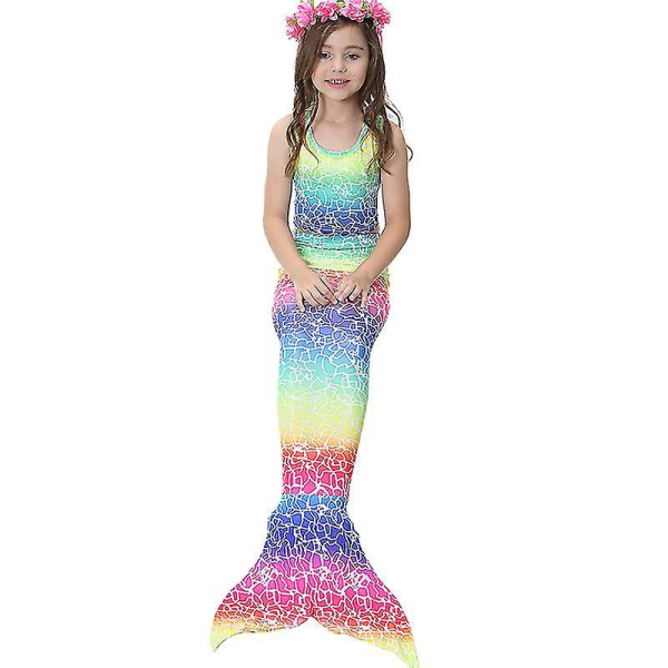 Barn Flickor Mermaid Tail Bikini Set Beachwear Baddräkt Rainbow 10-11 Years