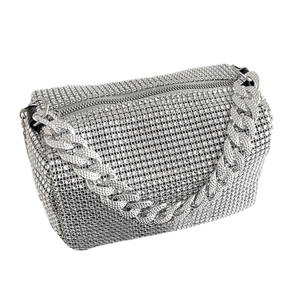 Glitrende Rhinestone Skuldertaske til Kvinder - Bling Håndtaske Perfekt til Fester, Klubber og Dates - Sølv, One Size