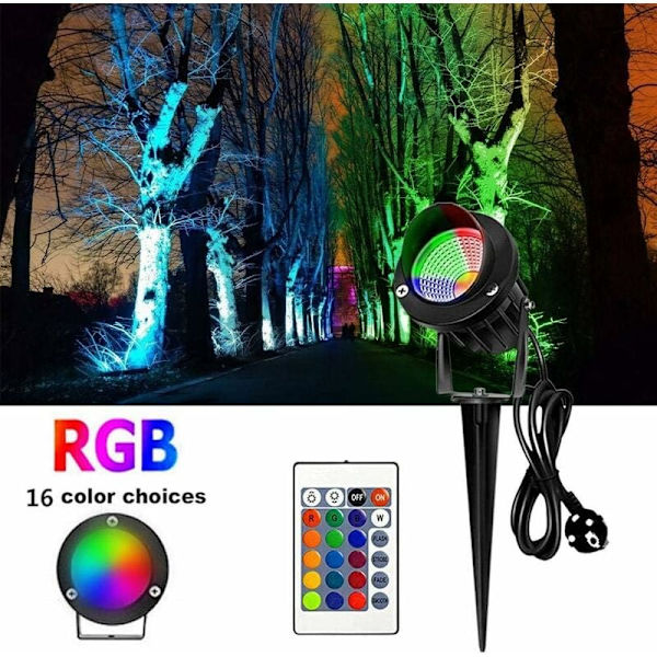 Puutarhavalot, 10 W COB maisemakohdevalo, värikäs RGB-valaistus kaukosäätimellä kaukosäätimellä ulkokohdevalo, Ga