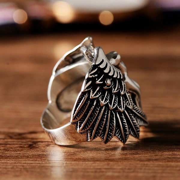 Gotiska män Cross Guardian Angel Wings snidade Biker Finger Ring Smycken Present US 12