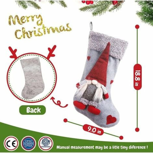 2-pack julstrumpor med 3D Mr and Mrs Swedish Gnome Tomte Nisse Parhållare med plyschmanschett Presentpåsar för barn