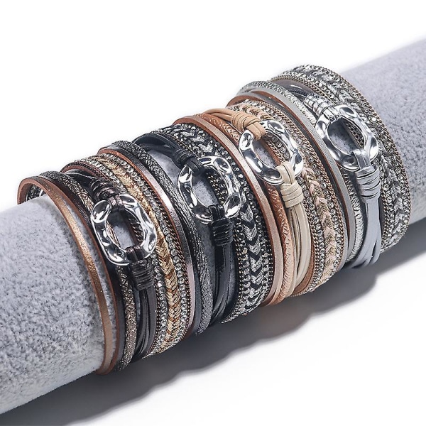Håndflettet kontrastlagsarmbånd med magnetlås silver