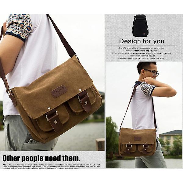 Uformell lerretsveske, Retro skulderveske for menn Dark gray