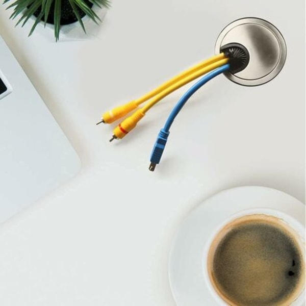 Kabelgenomföring/kabelkanal/genomföring med borste för skrivbord, bord & bänkskiva | set av 1 | Design: krom | Diameter: 60mm | Matta