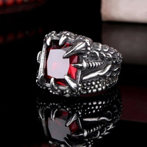 Män Vintage Dragon Claw Shape Cubic Zirconia Inlagd Ring Party Prop smycken Red Us10