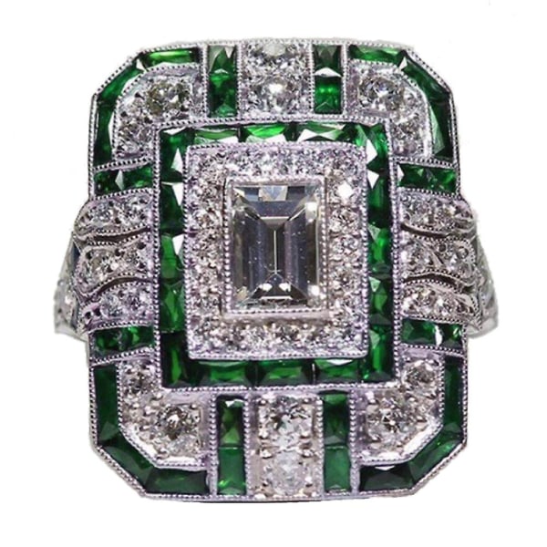 Bröllopsförlovning Kvinnor Retro Cubic Zirconia Inläggningar Square Finger Ring Smycken Green US 8