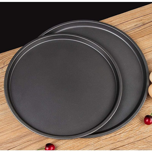 2 pyöreän pizzapellin set , tarttumaton, pizzauunille, grillaukselle ja keittiötarvikkeille - 22, 9 cm, 28 cm, musta