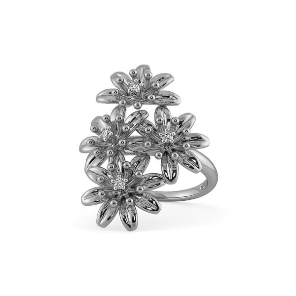 Kvinner Mote Blomst Finger Ring Bryllup Forlovelse Smykker Valentinsdag gave White Gold US 6