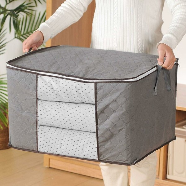 Stor kapacitet visuel husholdnings non-woven quilt opbevaringspose (4 STK grå vandret),