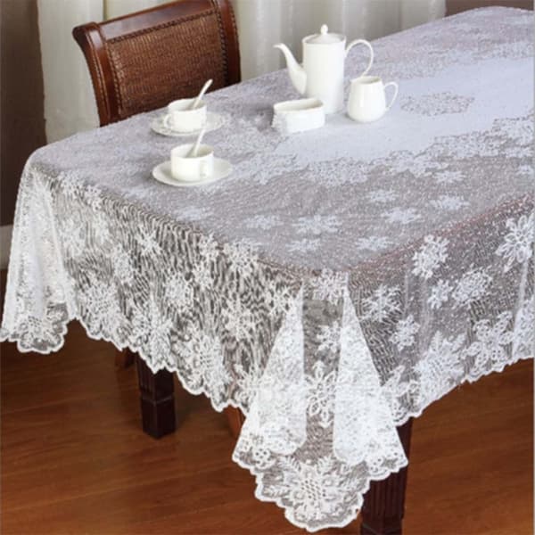 Christmas Tablecloth White Snowflake Lace Banquet Tablecloths Table Covers for Table Decorations Round