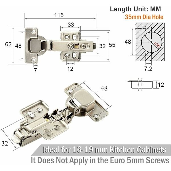 Lige arm fast 8 stykker Hydraulisk hængsel Møbelskabsdør Modstand Hængsel 110 graders stål køkkenskabe, F