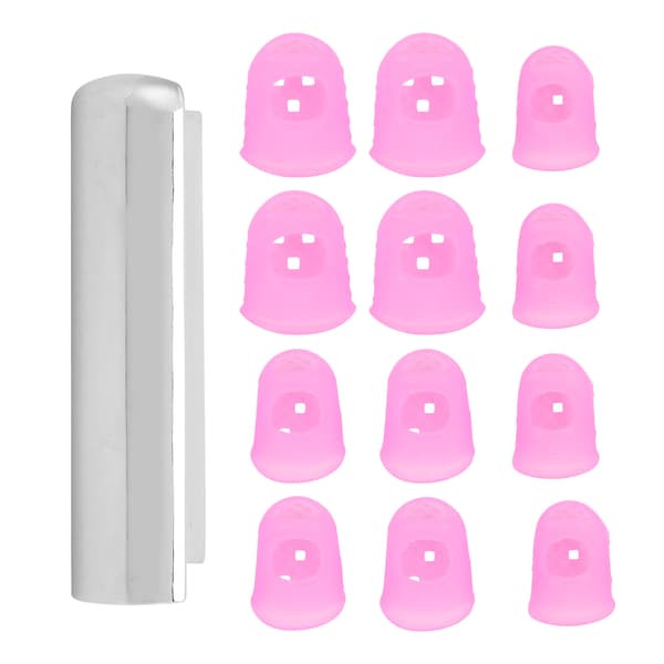 Zinklegering Gitarr Slide Bar Rund Spets med 12 Silikon Fingerskydd för Ukulele Rosa