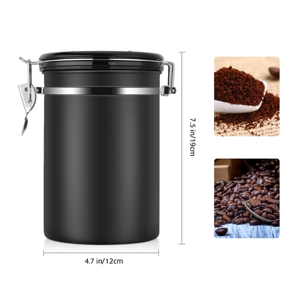 Stor Sort Rustfrit Stål Lufttæt Kaffebeholder 1.8L