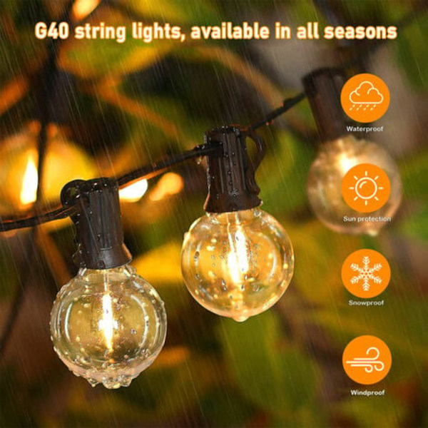 15M G40 Outdoor Fairy Lights med E12 LED IP44 vanntett, dekorasjons utendørs strenglys, 50 lys