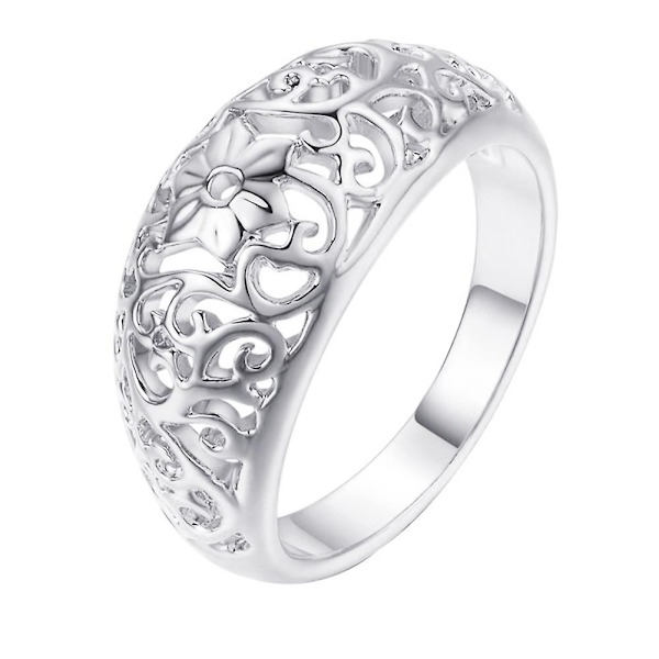 Mode Kvinnor Hollow Flower Band Handgjorda Finger Ring Förlovningssmycken Deor White US 10