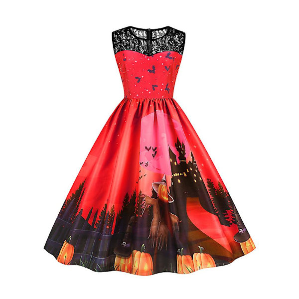 Naisten hihaton halloween- print A-linjainen hame XL JY15347