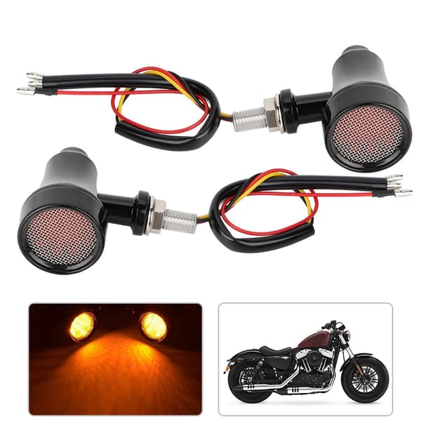 Metal Shell Retro Grid Motorcykel LED Blinklys Bremse Flash Lampe Sort