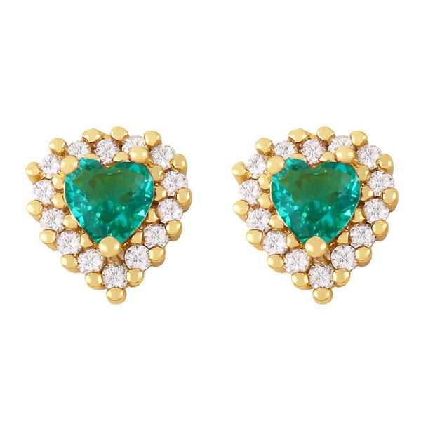 Örhängen Vintage Zircon Heart Stud Modesmycken Ac9802 Green