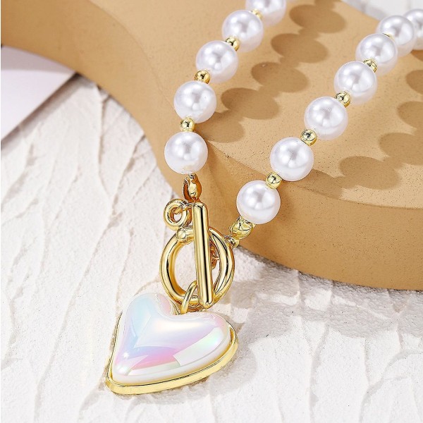 Halskæde Heart Pearlfashion smykker B1592 N2210-15