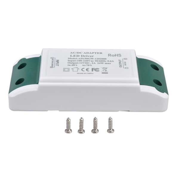 12V DC 24W 2A LED-driver til LED-strips og skabsbelysning