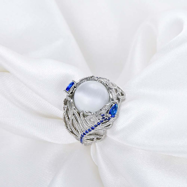 Kvinnor Faux Safir Opal Inlagd Peacock Feather Finger Ring Bröllop Smycken Present US 9