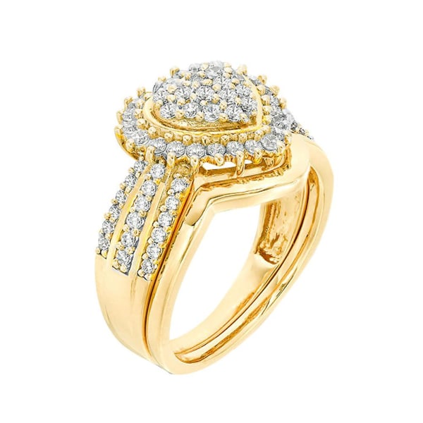 Mode Kvinder Cubic Zirconia Indlagt Hjerte Finger Ring Bryllupsfest smykker gave Golden US 5