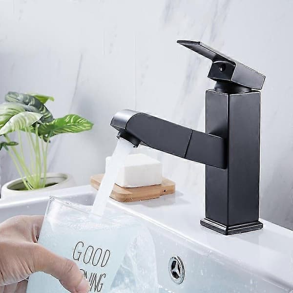 Single-lever basin mixer with pull-out spray, black bathroom mixer, tap height without hose