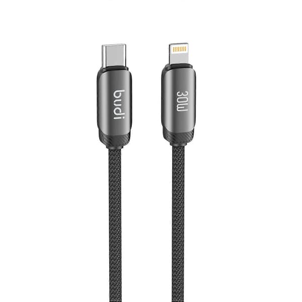 BUDI DC266TL12B 1,2 m USB-C til Lightning-kabel 30W hurtiglading datasynkronisering flettet ledning