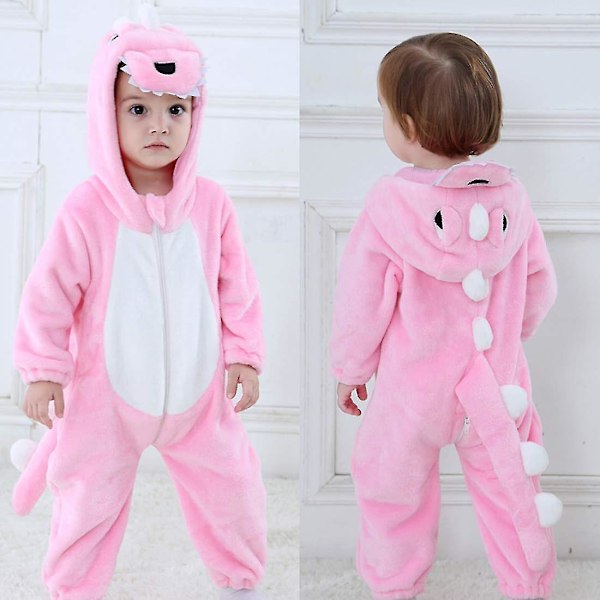 Baby Dinosaur kostym Barn Söt Hoodie Jumpsuit Halloween A-Pink 18-24 Months