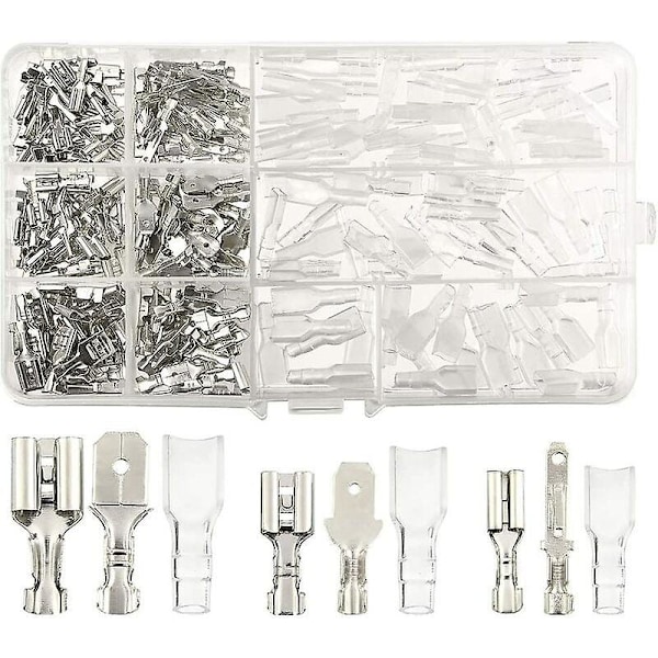 270 Stk Elektrisk Lug, t-stik Ledningsstik, Han-hun Spade Crimp Wire Connectors Terminalblok med isoleringsmuffe 2,8 mm 4,8 mm 6,3 mm
