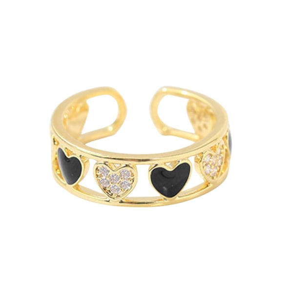 Modering ihålig geometrisk koppar hjärtform dekor fingerring för fest Black