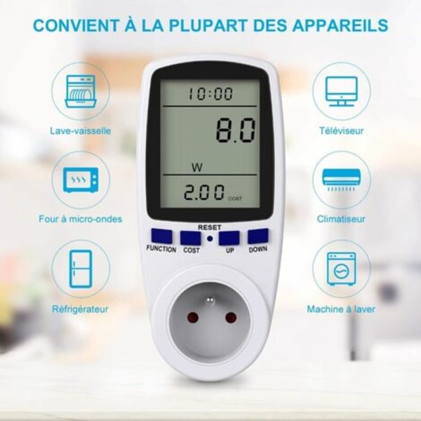 Digital energimätaruttag, energiförbrukning med 7 lägen och LCD-skärm, uttag för power Energiövervakning