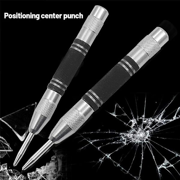 2 stk Center Punch, 5 Tommer Fjederbelastede Auto Center Punches med justerbar Slag Auto Punch Tool Fast punkt bilglas knuseværktøj