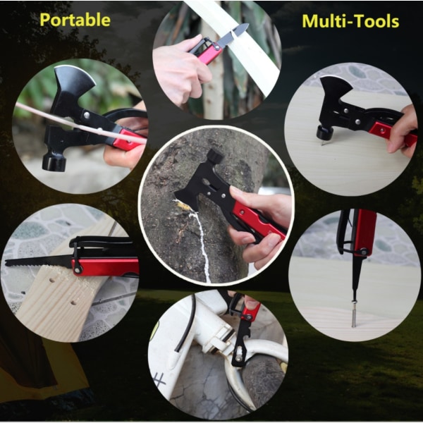 Multifunksjonell øksehammer bilredningshammer knust vindu hammer utendørs campinghammer (rød uten pakke),