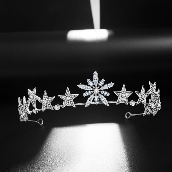 Snefnug Pandebånd Prinsesse Hårbøjle Med Glitrende Stjerner Decor Rhinestones Hovedbeklædning Hår